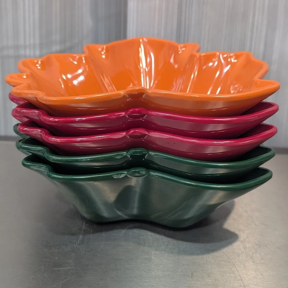Melamine Autumn Maple Leaf Serving Bowls Red Orange Green Fall Decor Set of 5